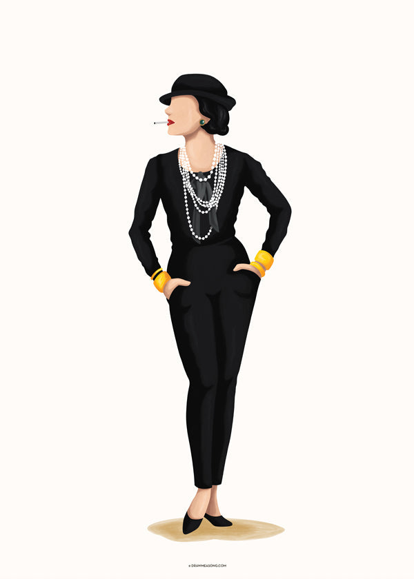 Coco Chanel-illustration med pärlor