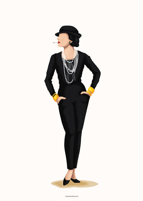 Coco Chanel-illustration med pärlor