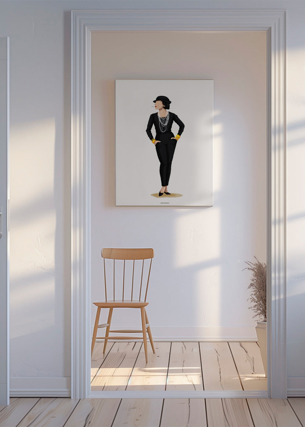 Coco Chanel-illustration med pärlor