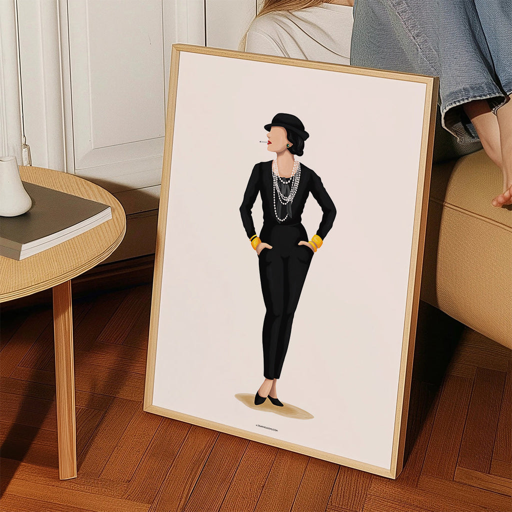 Coco Chanel-illustration med pärlor
