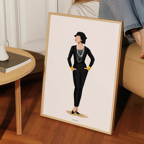 Coco Chanel-illustration med pärlor