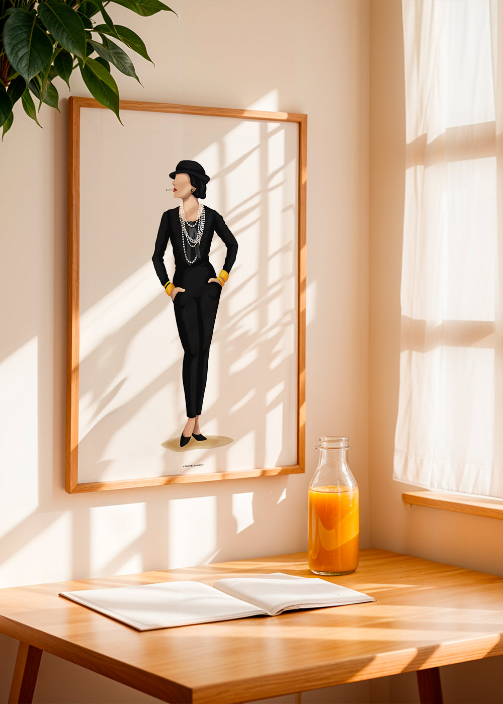 Coco Chanel-illustration med pärlor