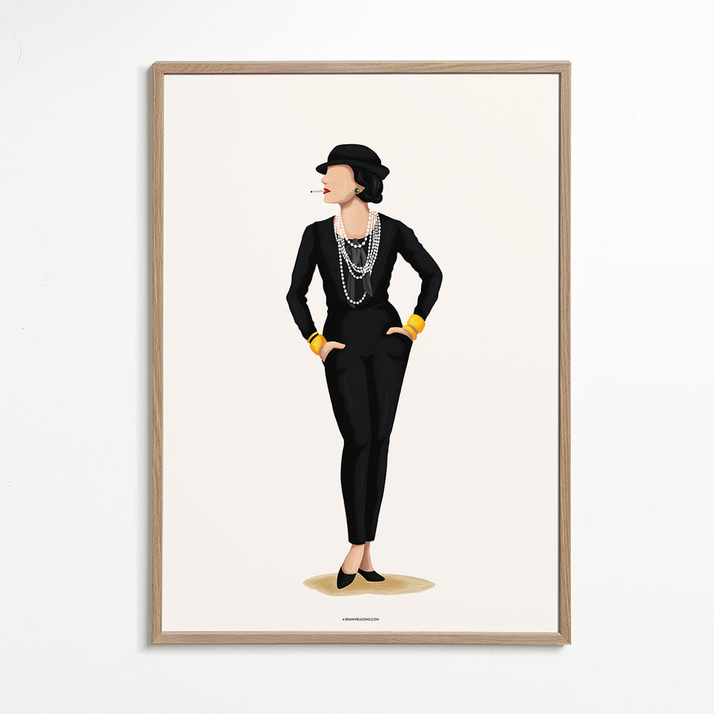 Coco Chanel-illustration med pärlor