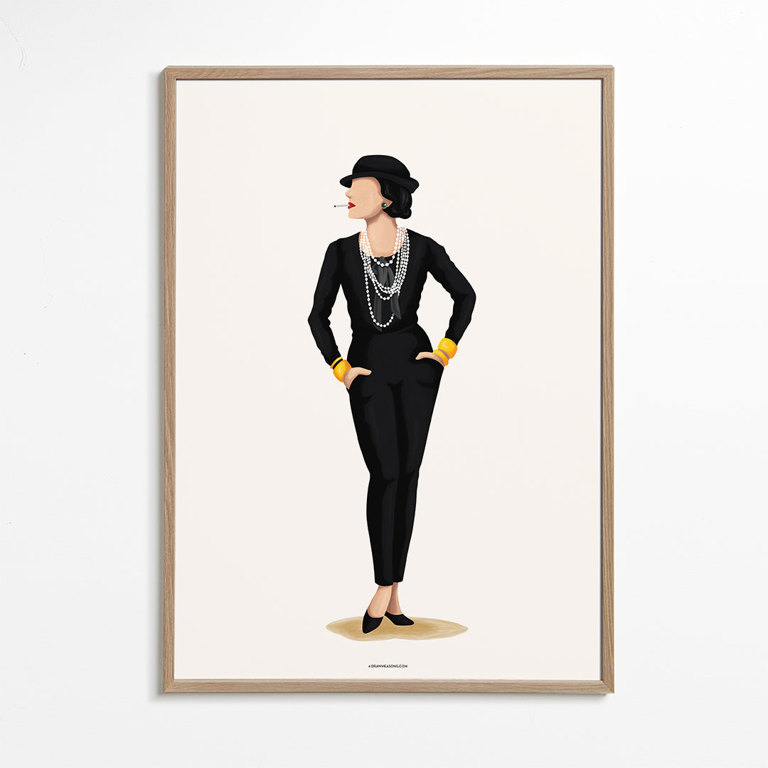 Coco Chanel-illustration med pärlor