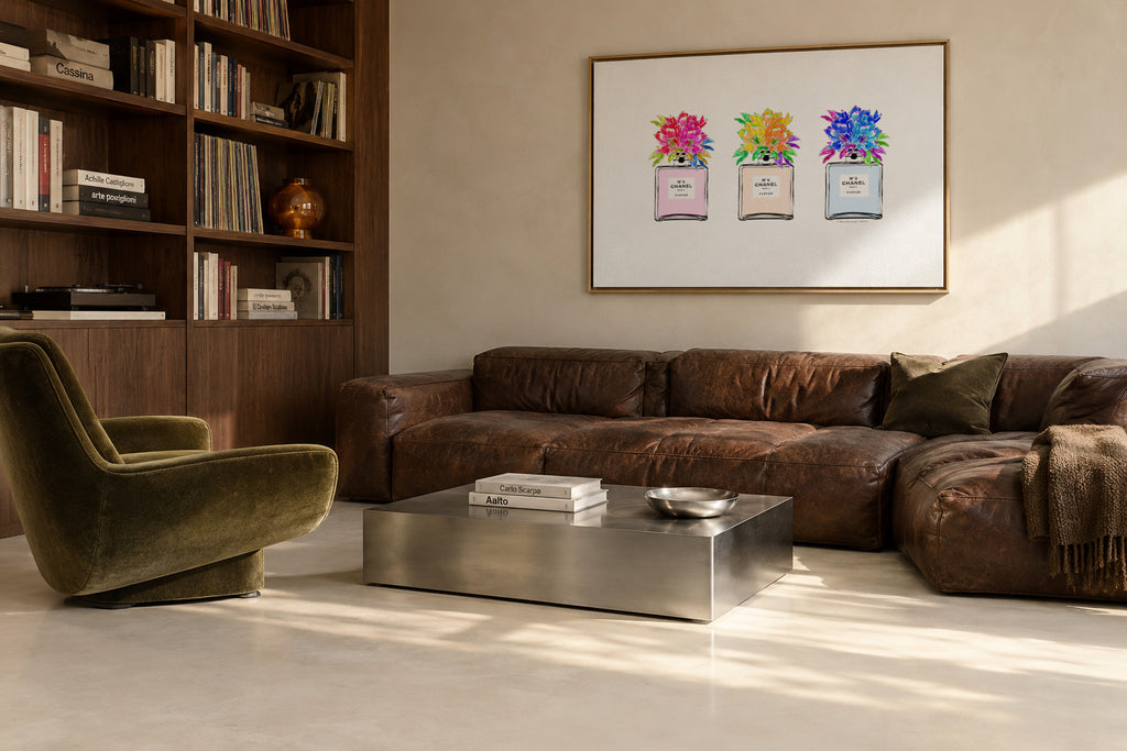 Perfume bottles - Framed canvas in an interior