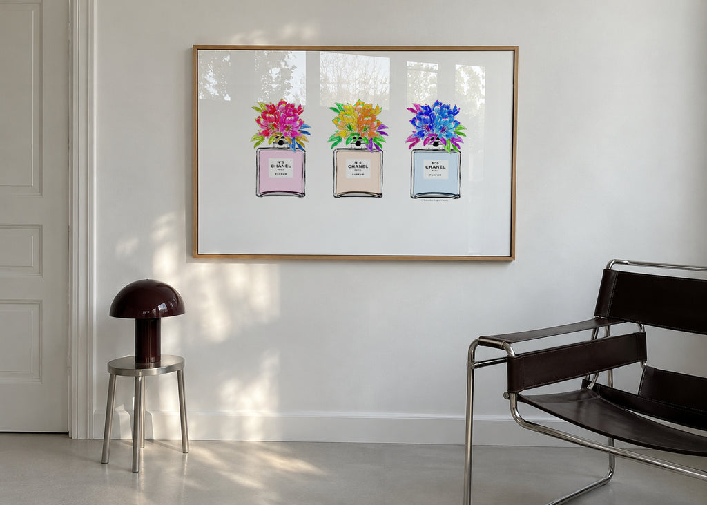 Perfume bottles - Framed poster in an interior