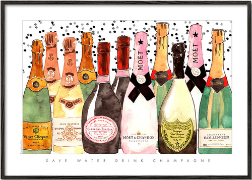 Kökskonst med illustrerade champagneflaskor