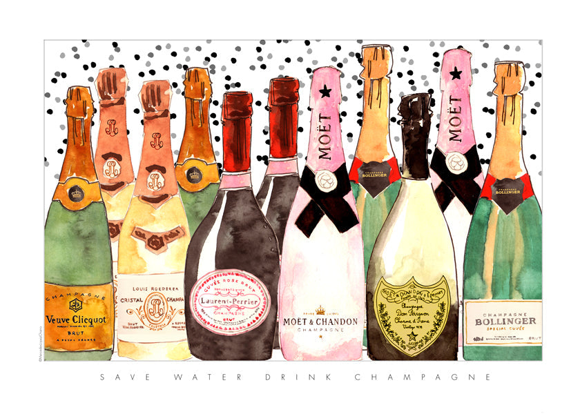 Kökskonst med illustrerade champagneflaskor