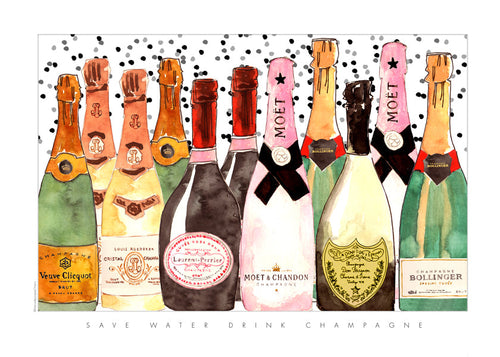 Kökskonst med illustrerade champagneflaskor