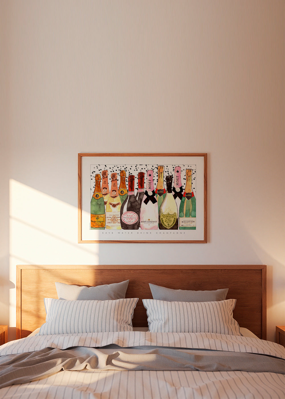 Kökskonst med illustrerade champagneflaskor