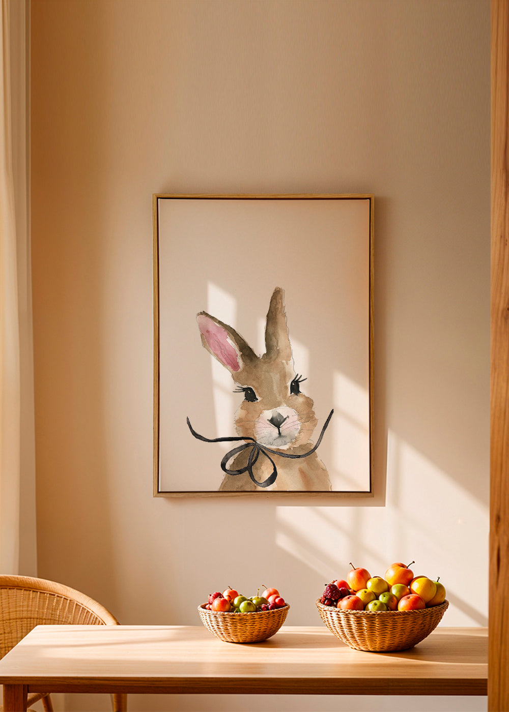 Barnposter akvarellkanin med rosett