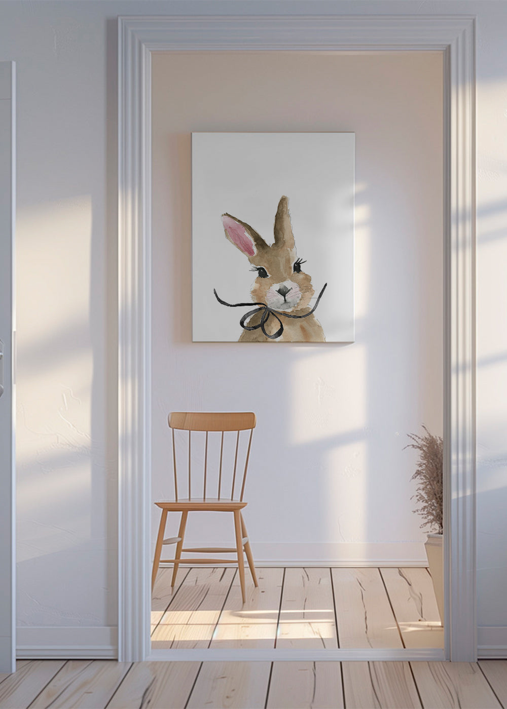 Barnposter akvarellkanin med rosett