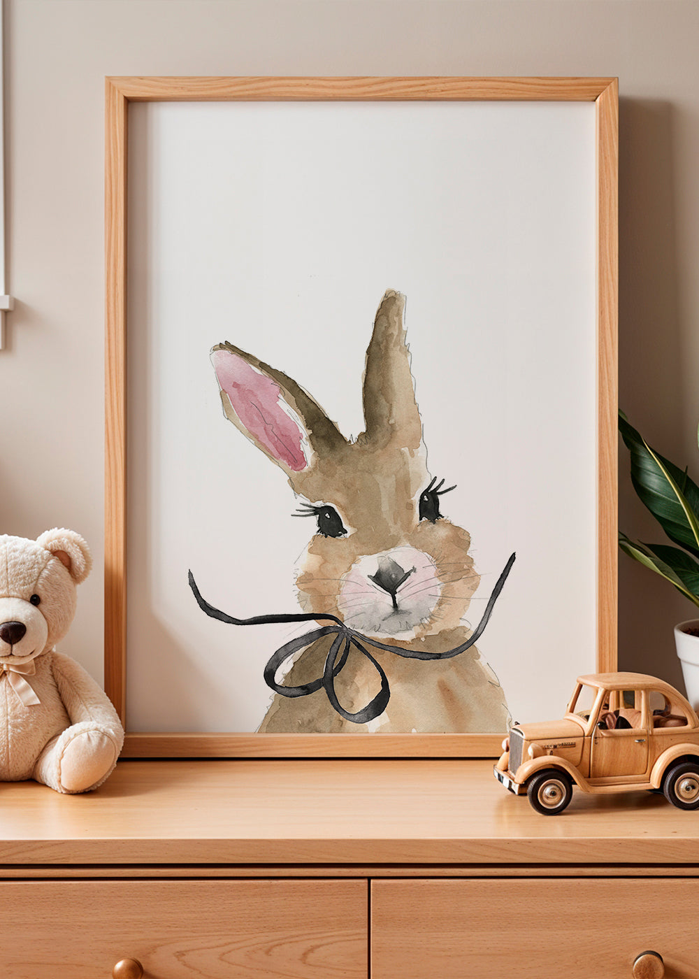 Barnposter akvarellkanin med rosett