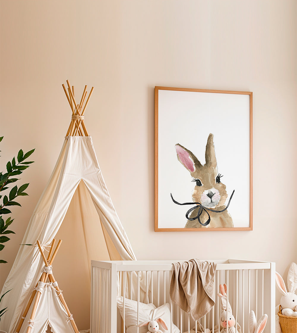 Barnposter akvarellkanin med rosett