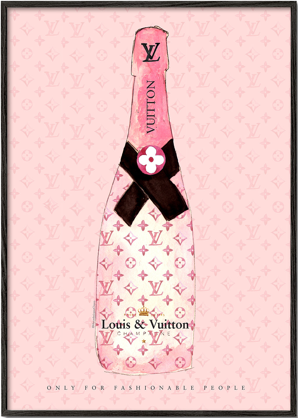Illustration av LV-champagneflaska i rosa