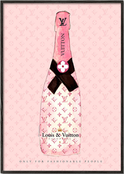 Illustration av LV-champagneflaska i rosa