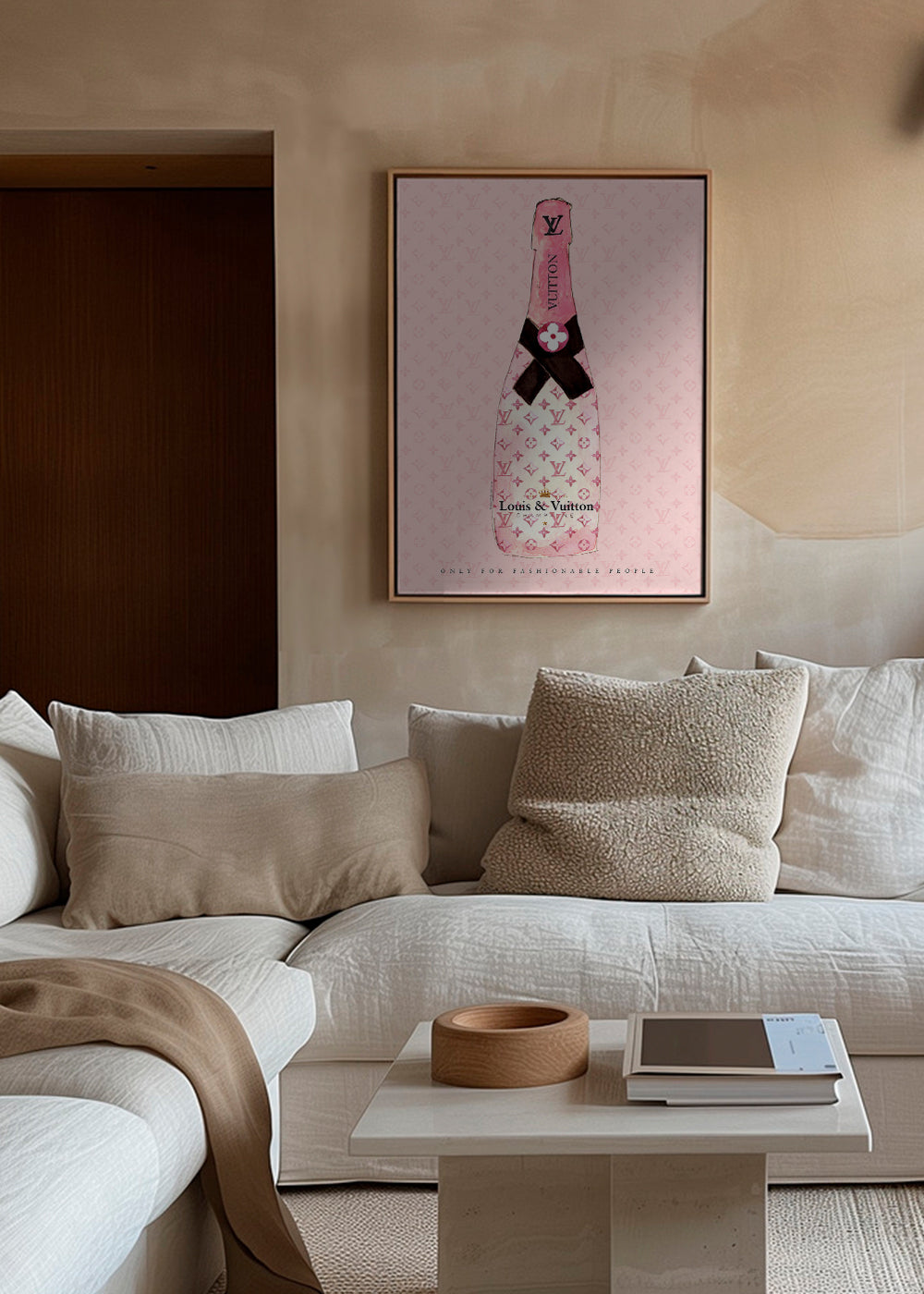 Illustration av LV-champagneflaska i rosa