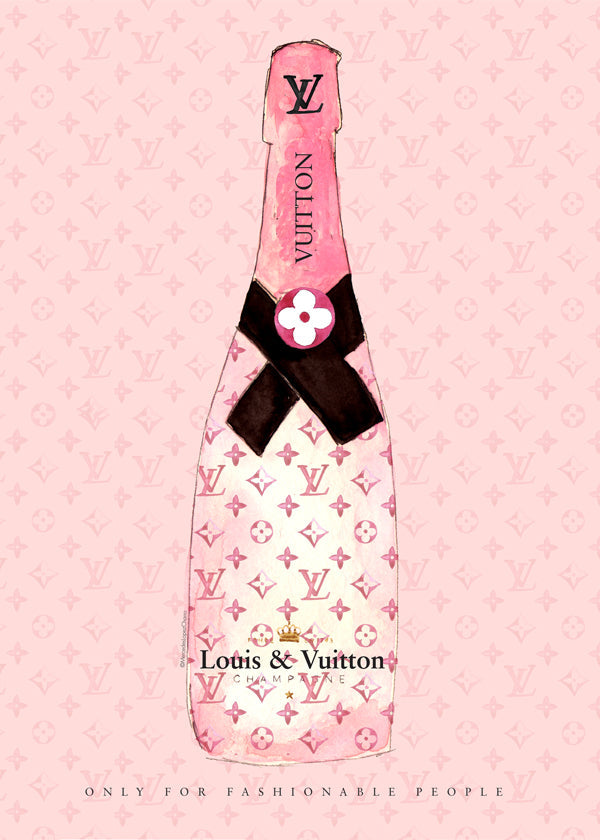 Illustration av LV-champagneflaska i rosa