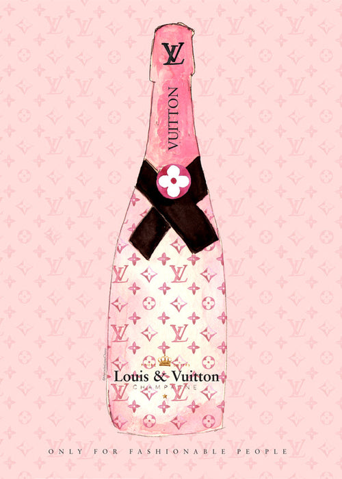 Illustration av LV-champagneflaska i rosa