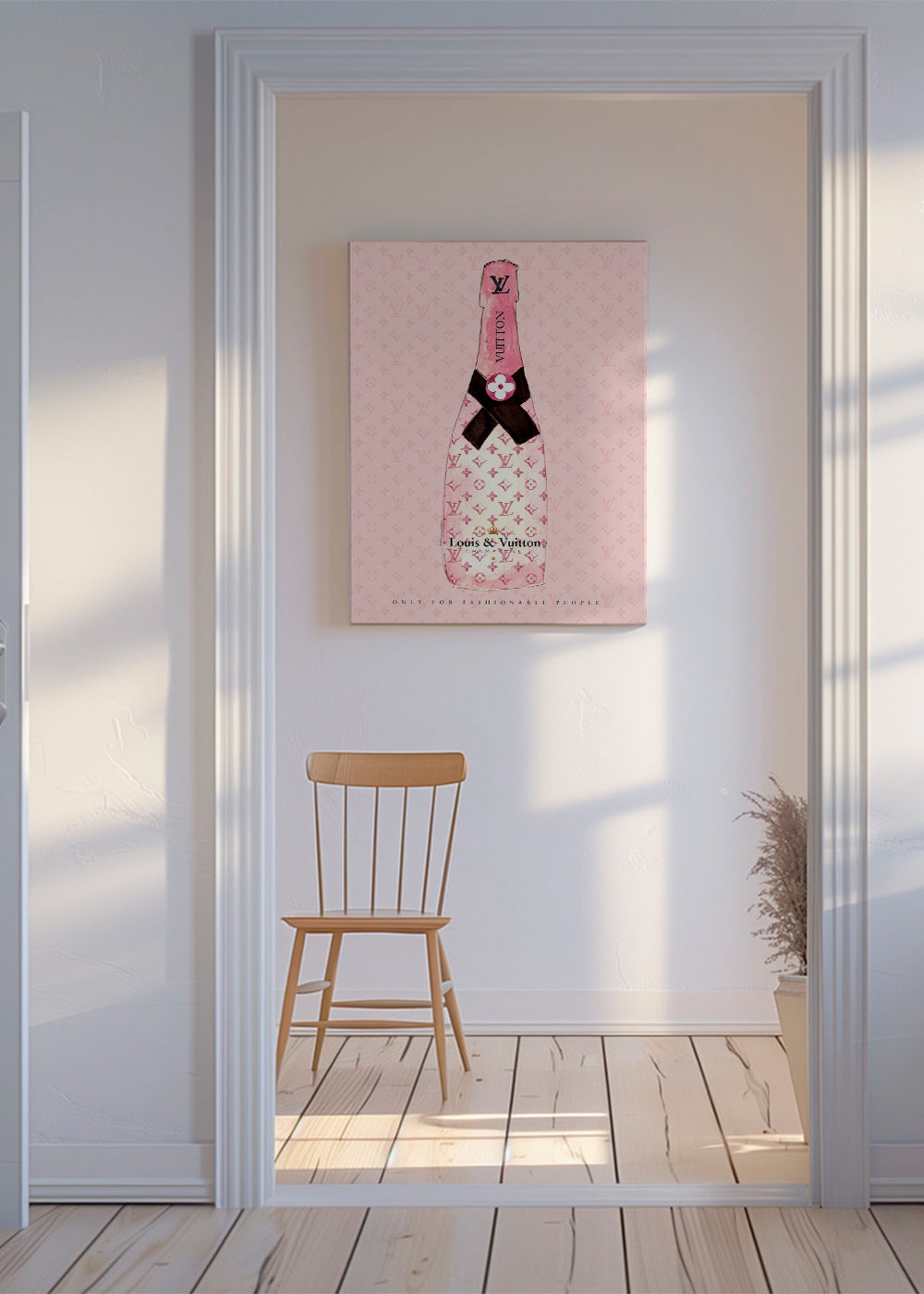 Illustration av LV-champagneflaska i rosa