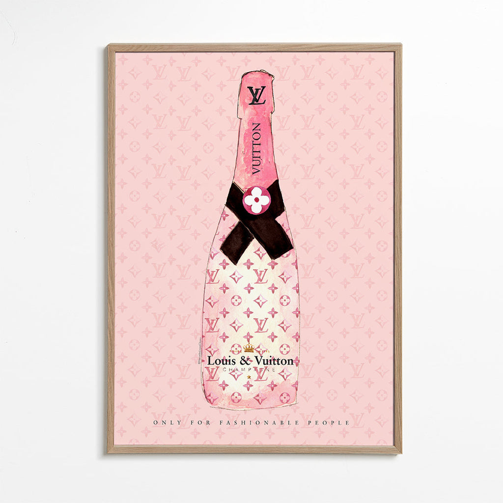 Illustration av LV-champagneflaska i rosa