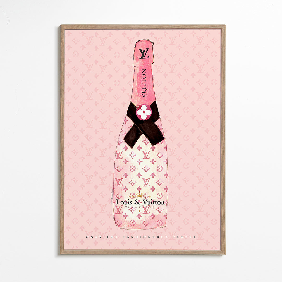 Illustration av LV-champagneflaska i rosa