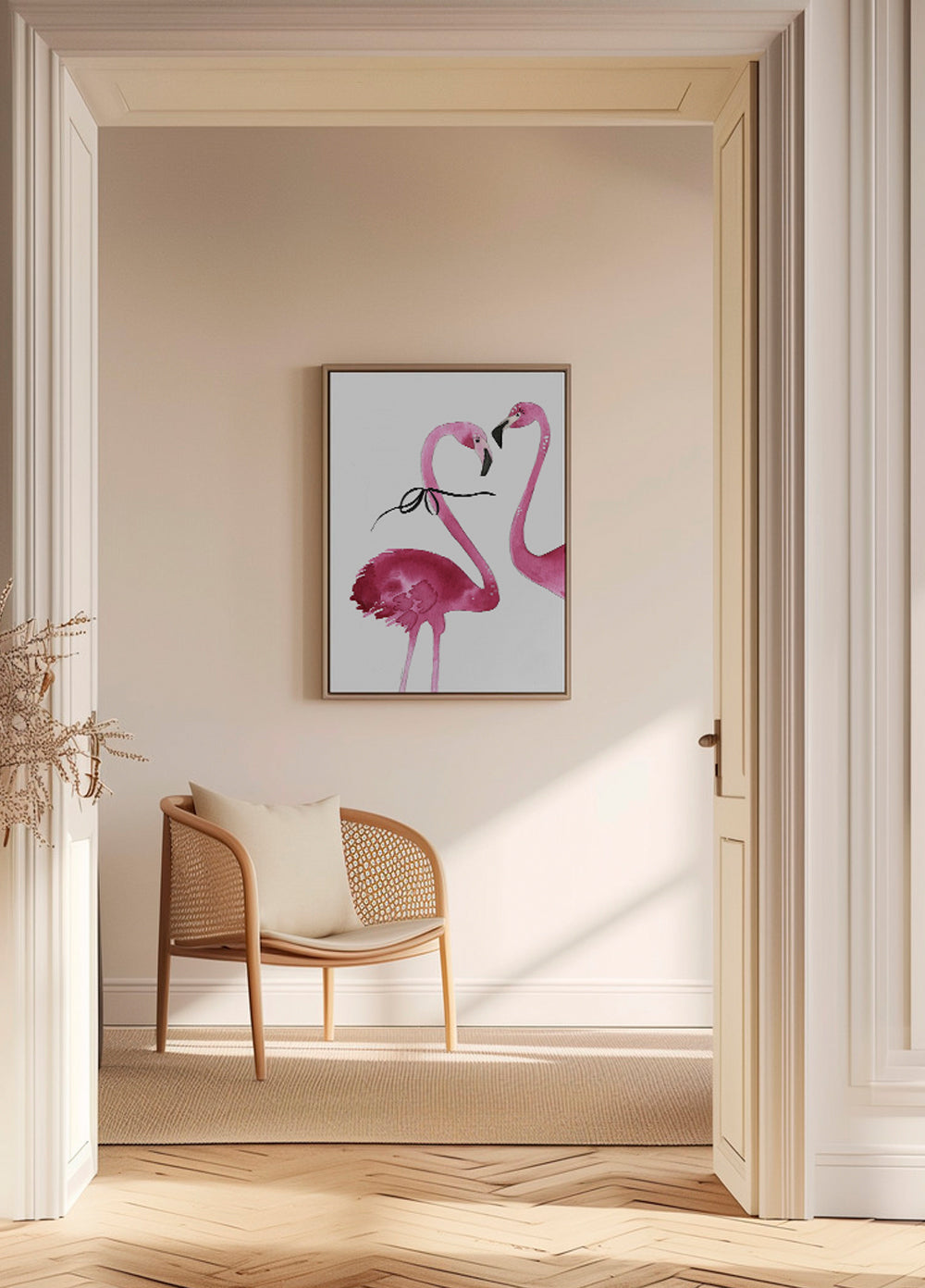 Konst rosa flamingo akvarell