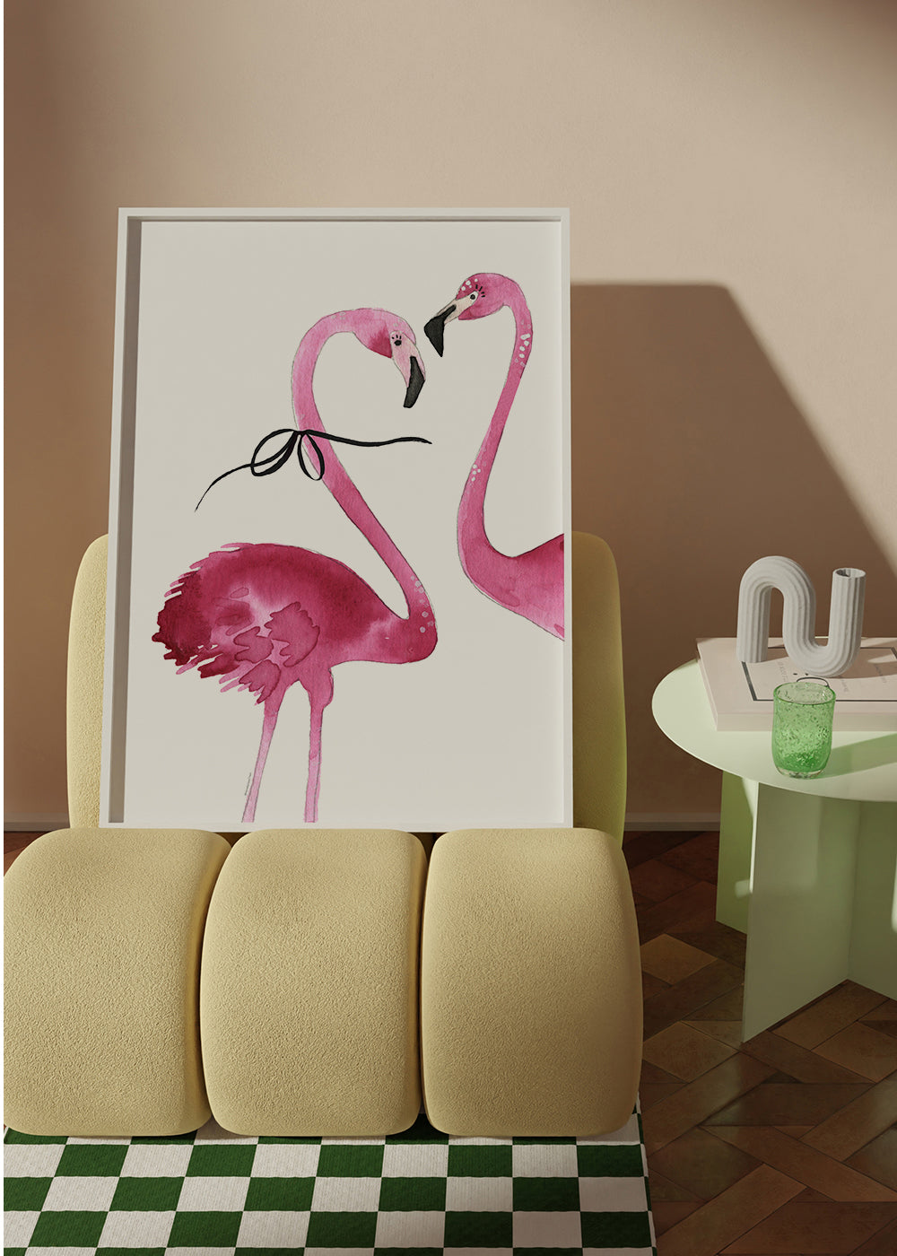 Konst rosa flamingo akvarell