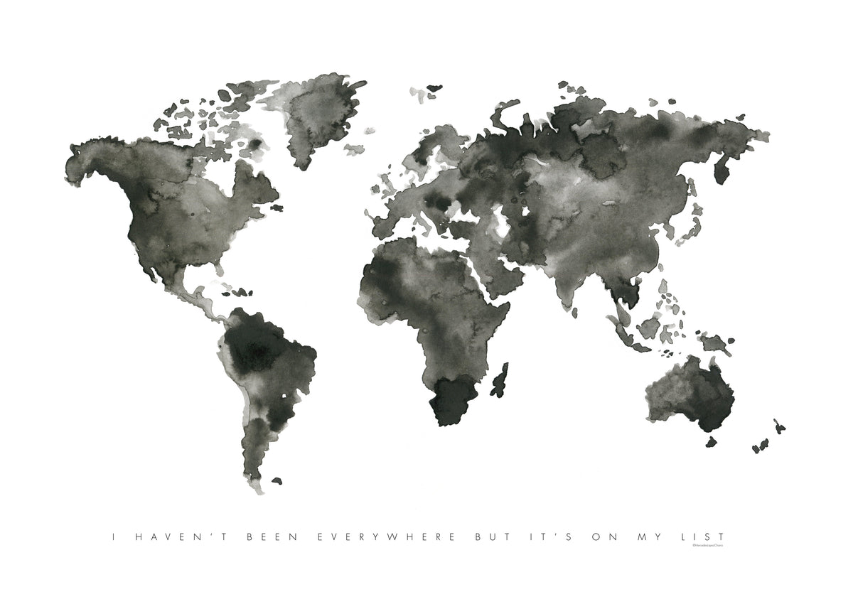 World map monochrome - Unframed art print