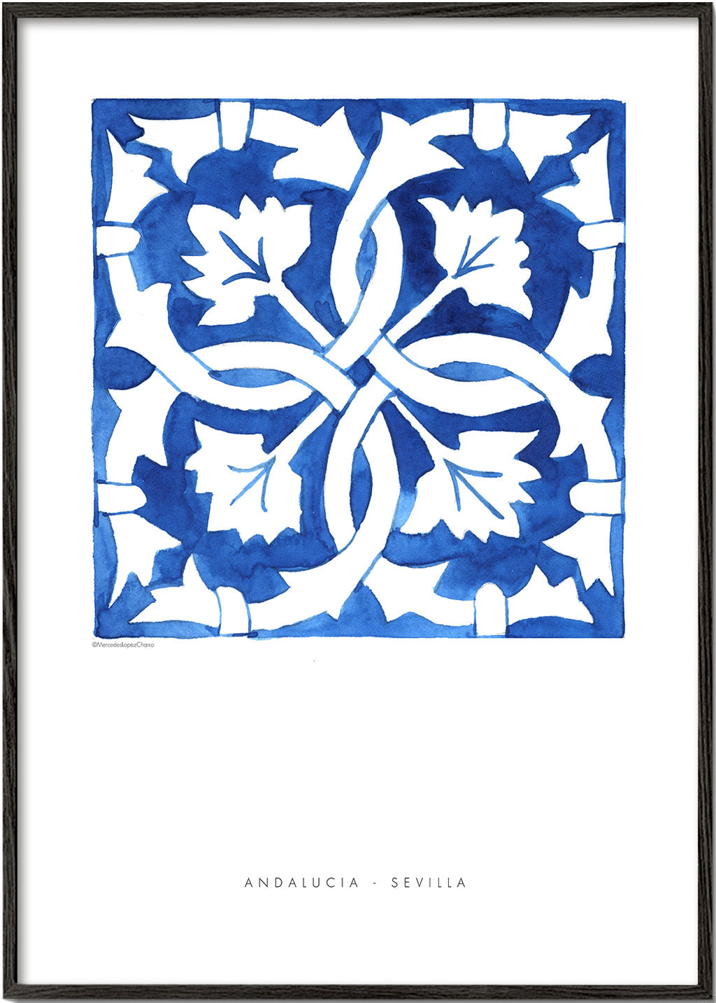 Botanisk poster: Sevilla-kakel i blått