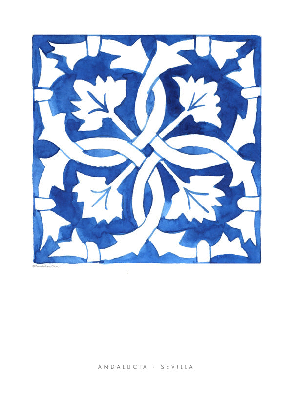 Botanisk poster: Sevilla-kakel i blått