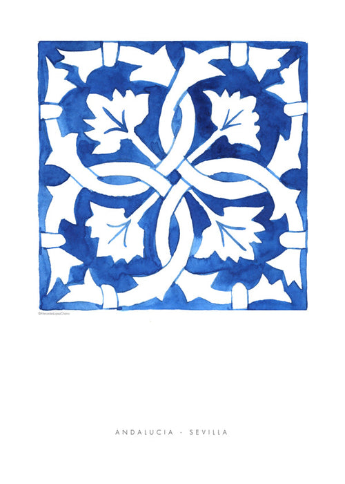 Botanisk poster: Sevilla-kakel i blått