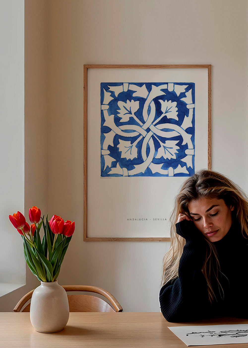 Botanisk poster: Sevilla-kakel i blått