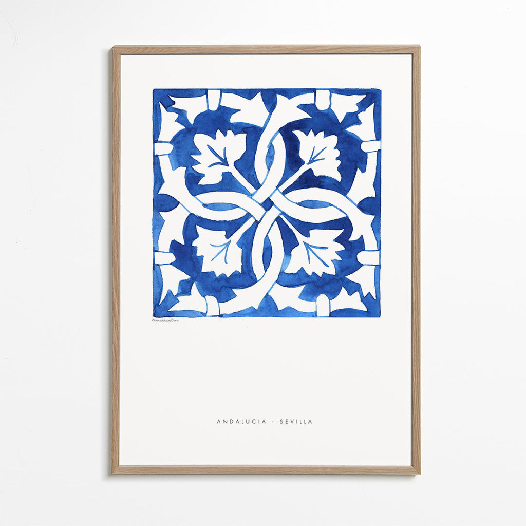 Botanisk poster: Sevilla-kakel i blått