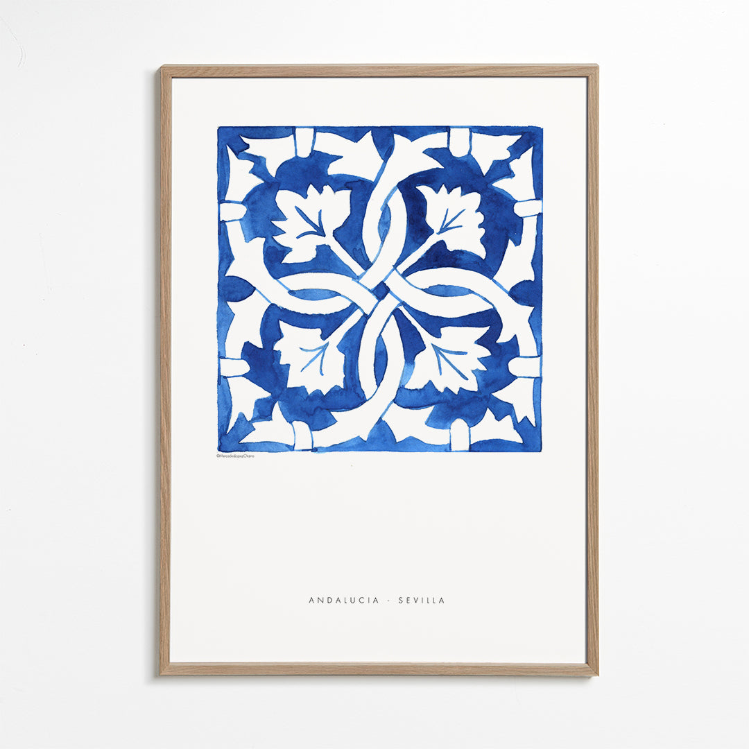 Botanisk poster: Sevilla-kakel i blått