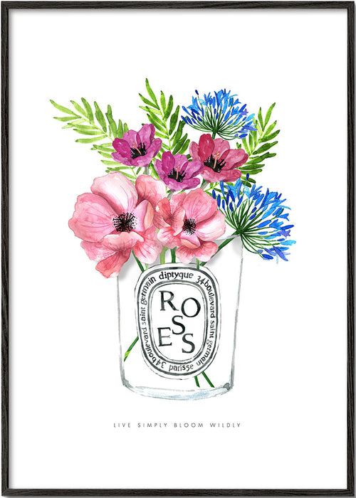 Botanisk poster: akvarellbukett i glas