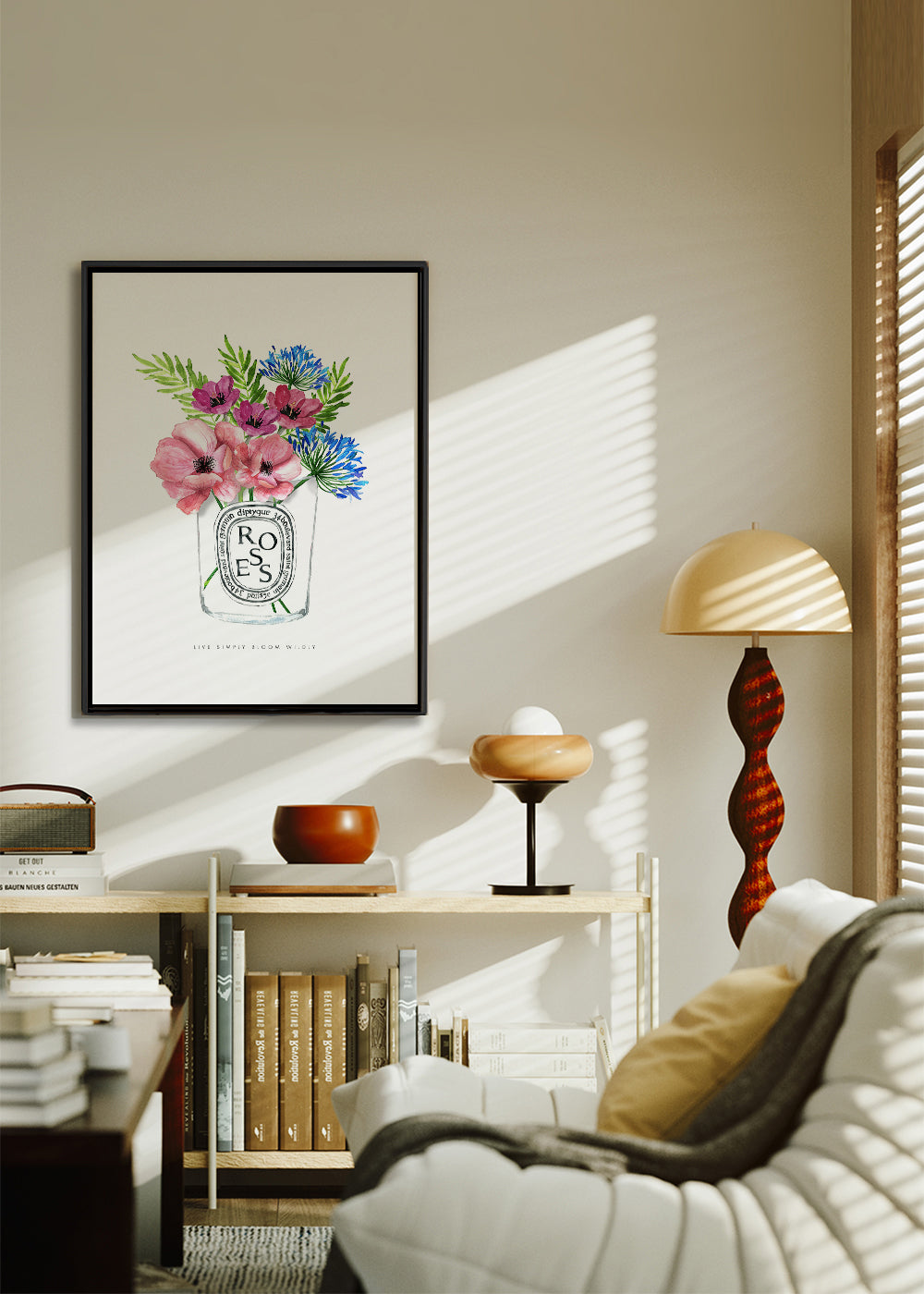 Botanisk poster: akvarellbukett i glas