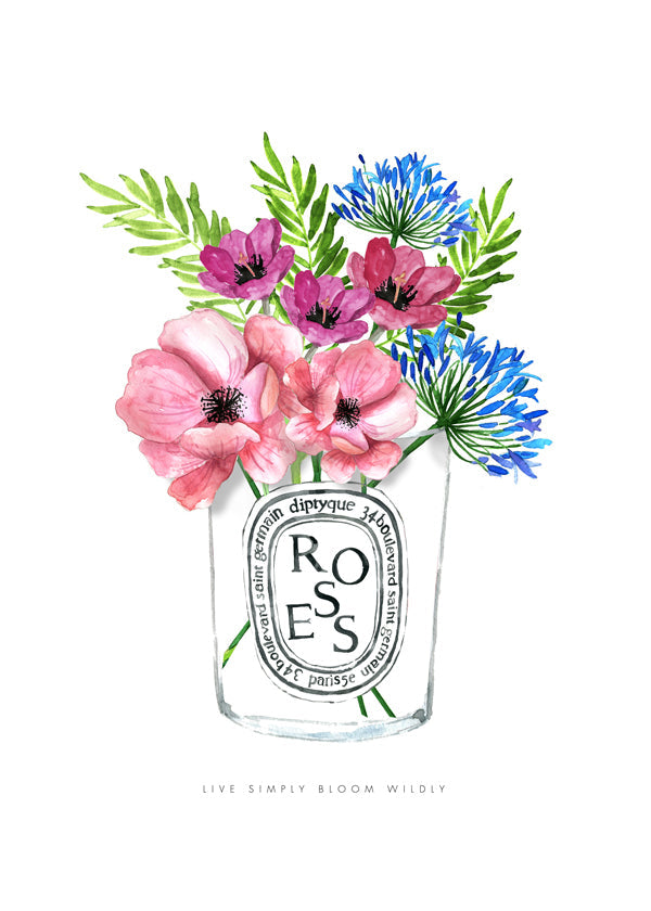 Botanisk poster: akvarellbukett i glas