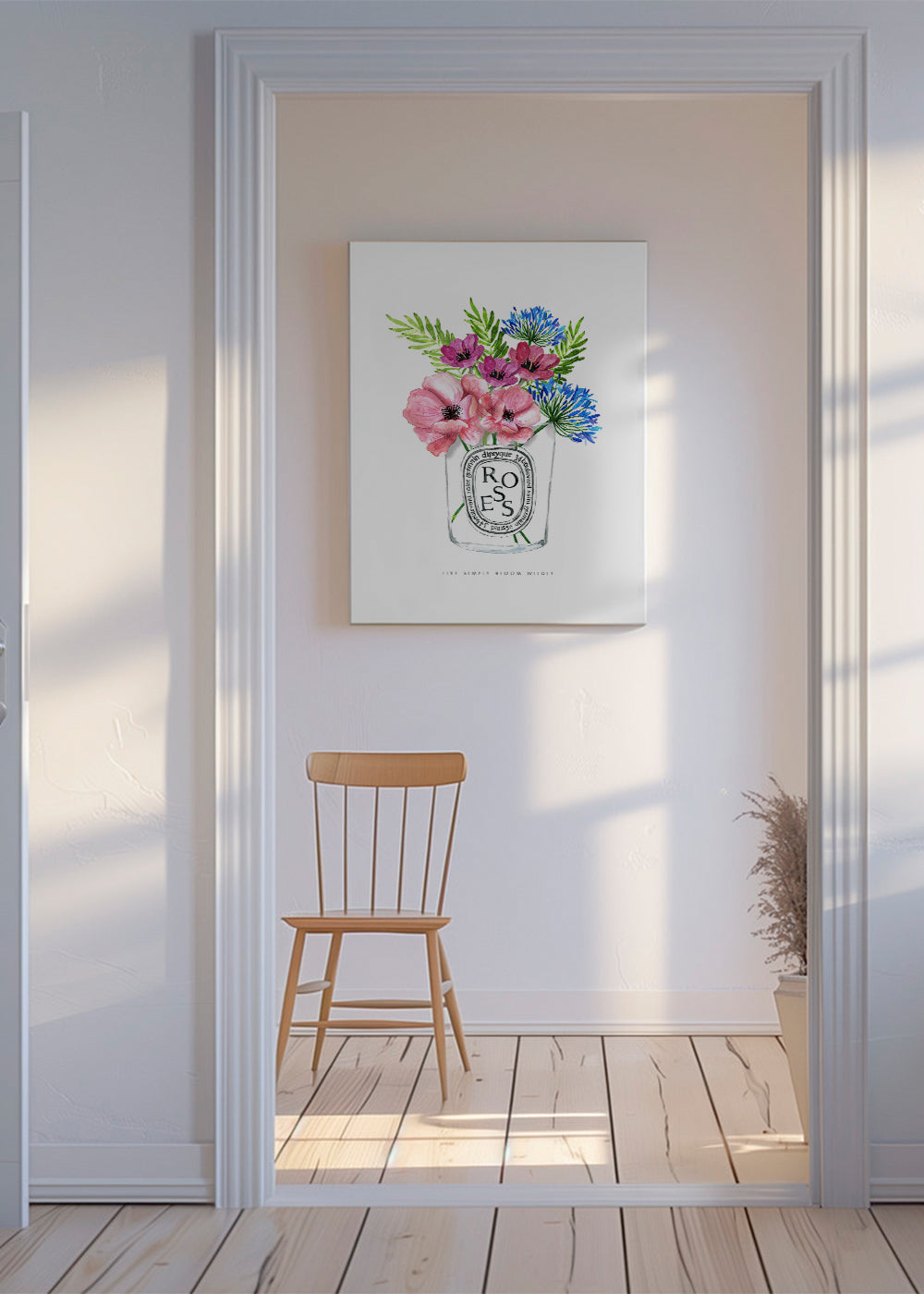 Botanisk poster: akvarellbukett i glas