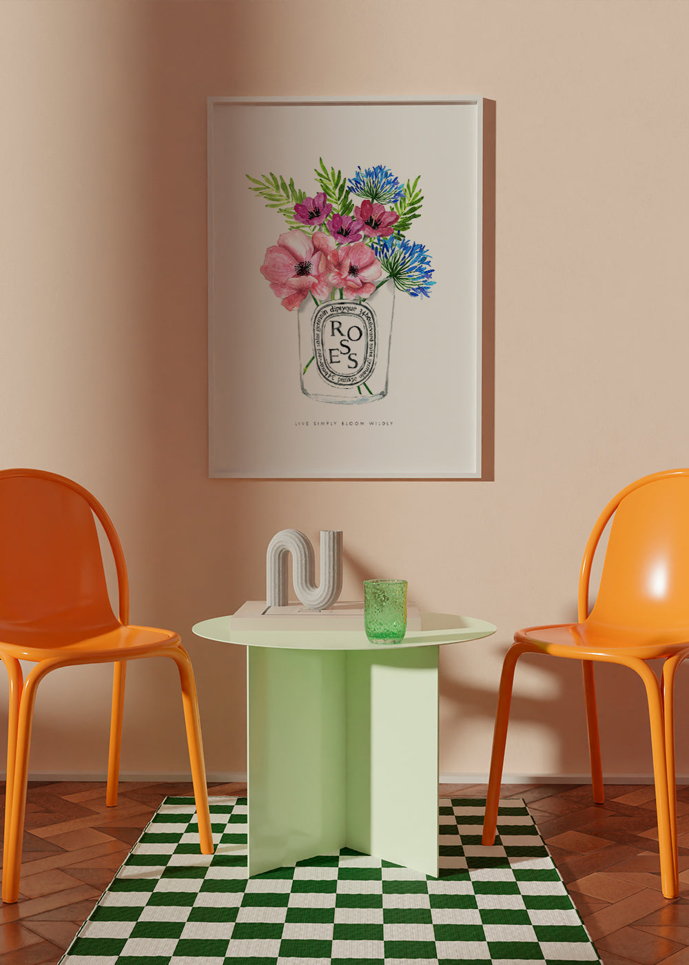 Botanisk poster: akvarellbukett i glas