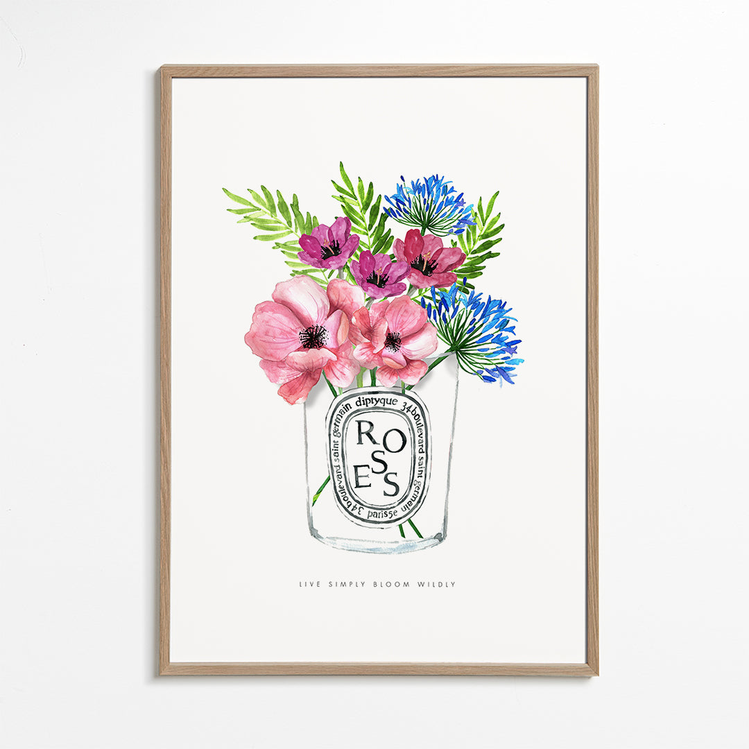 Botanisk poster: akvarellbukett i glas