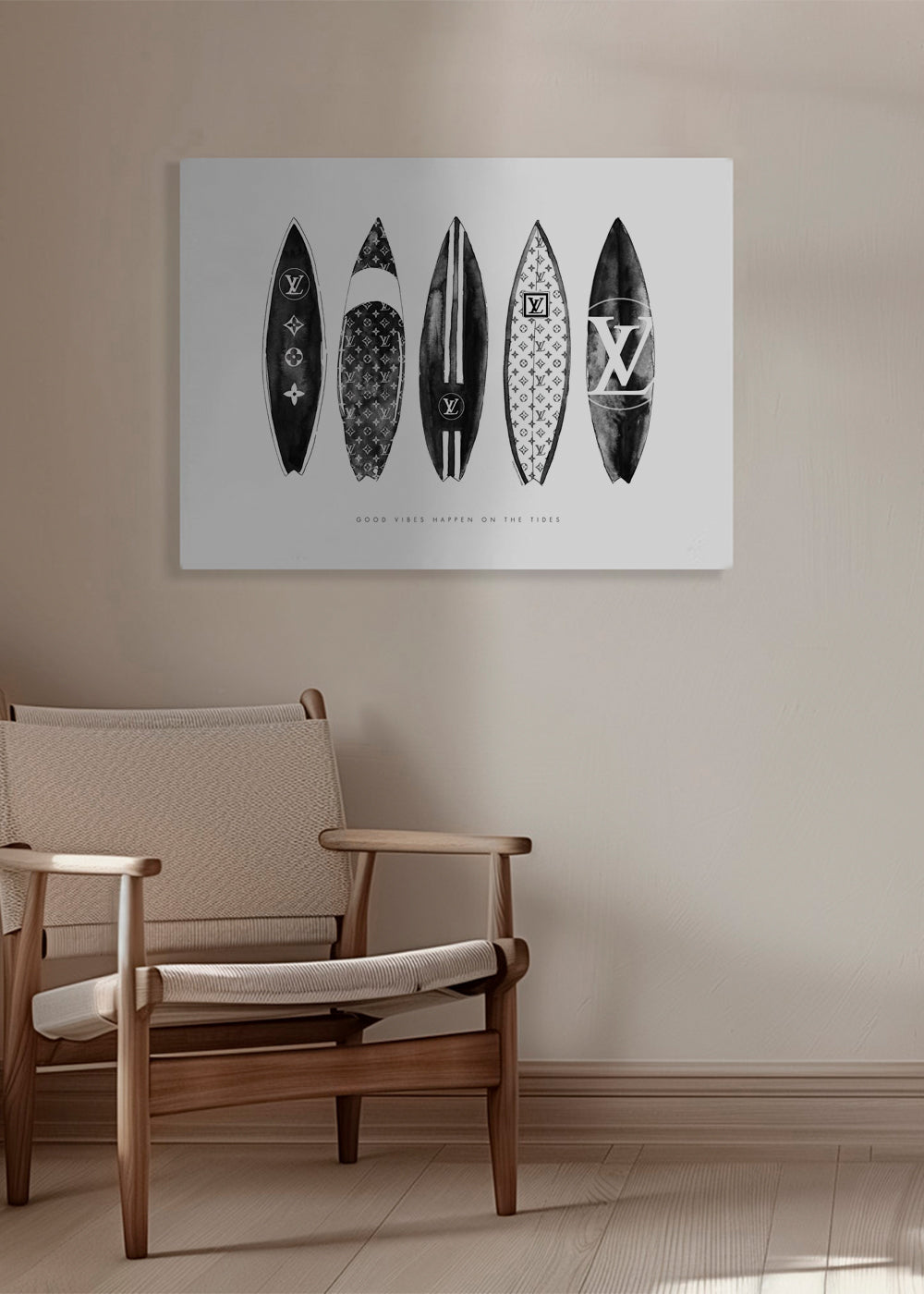 Sportkonst surfbrädor i svartvitt