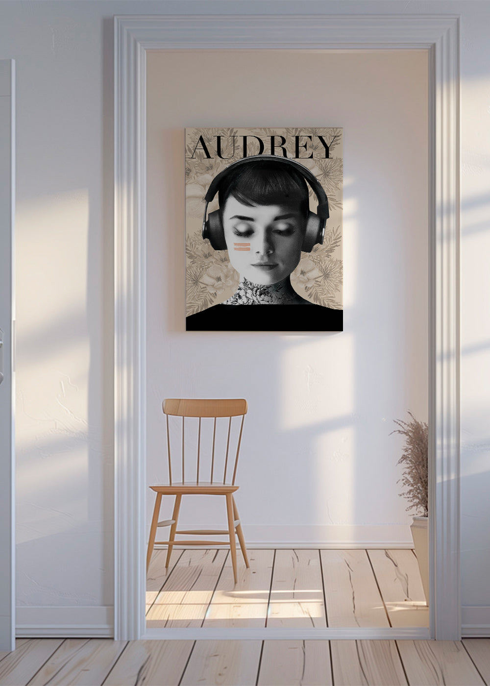 Vintage affisch Audrey med hörlurar