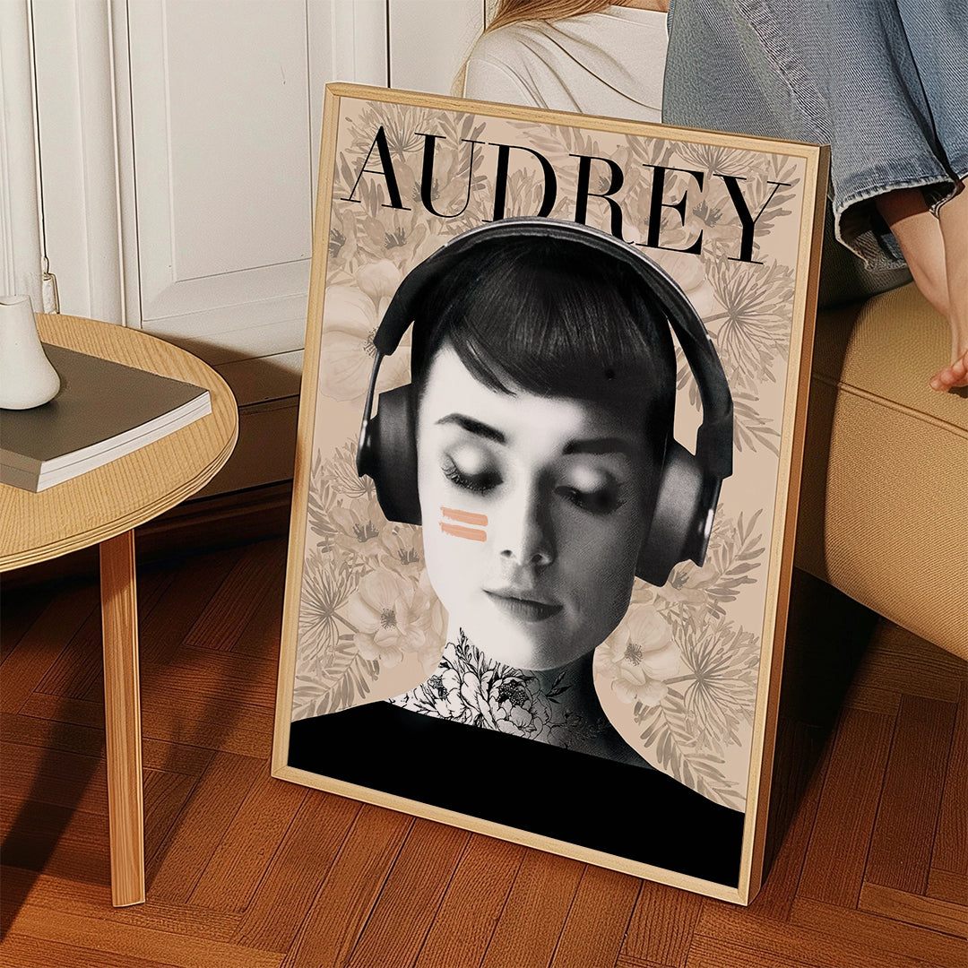 Vintage affisch Audrey med hörlurar