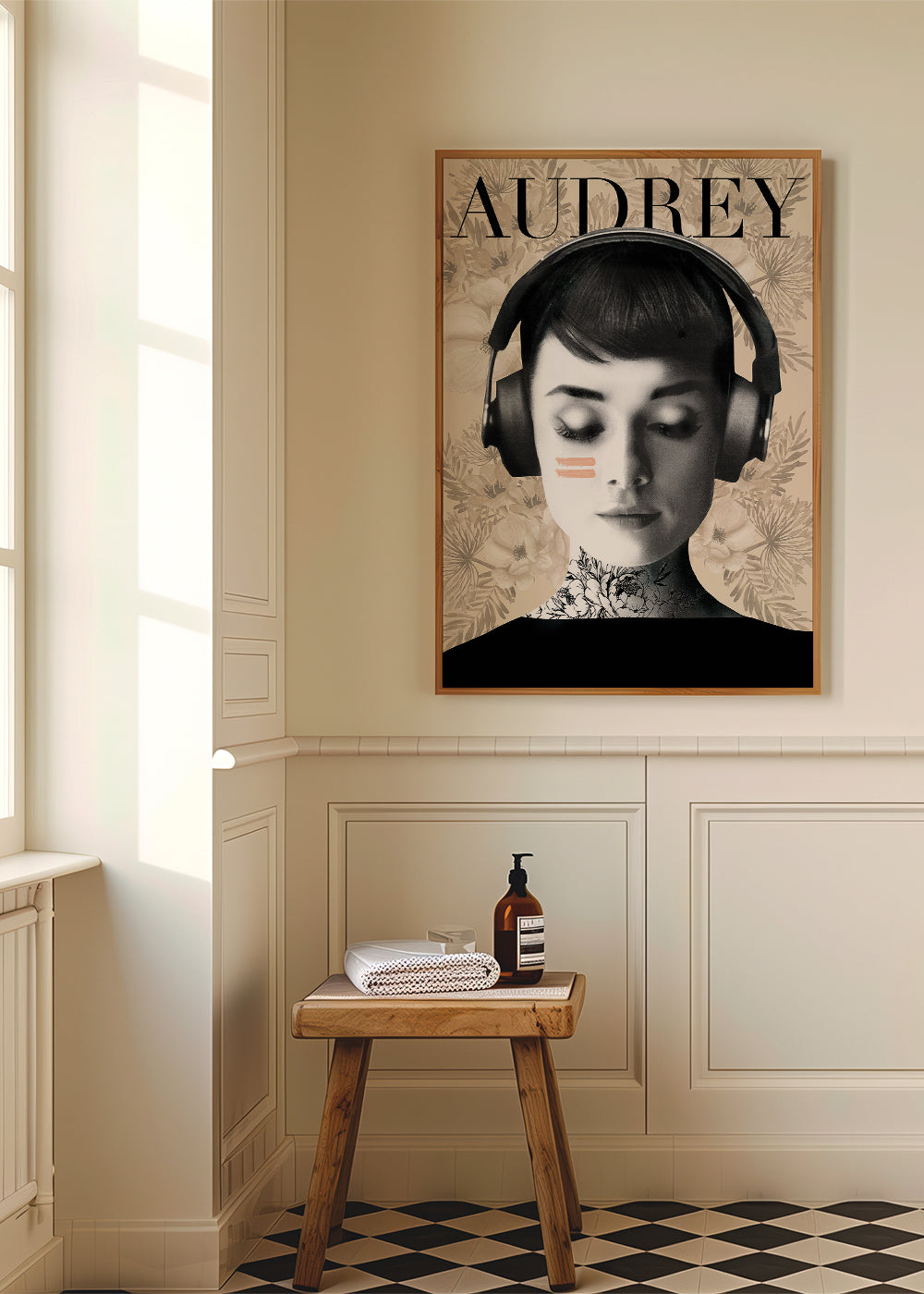 Vintage affisch Audrey med hörlurar