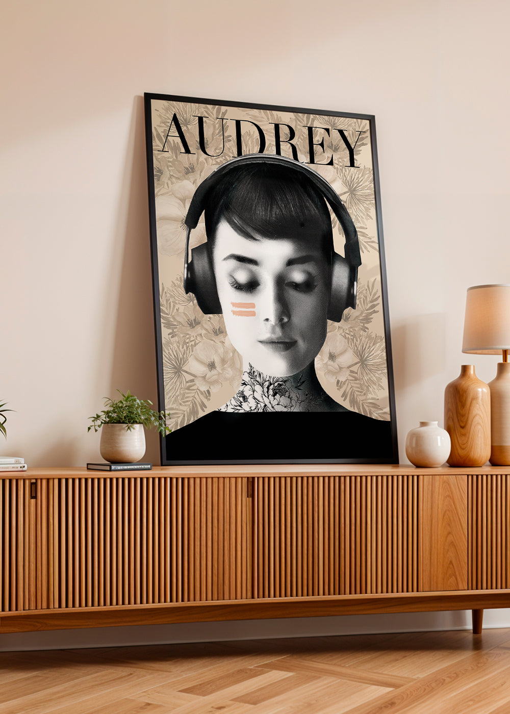 Vintage affisch Audrey med hörlurar