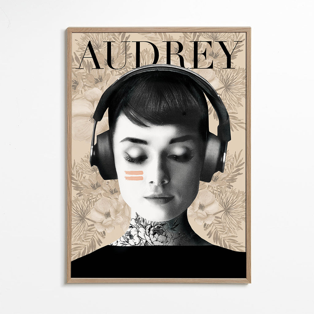 Vintage affisch Audrey med hörlurar
