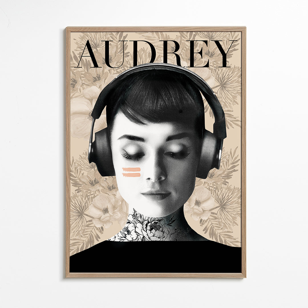 Vintage affisch Audrey med hörlurar