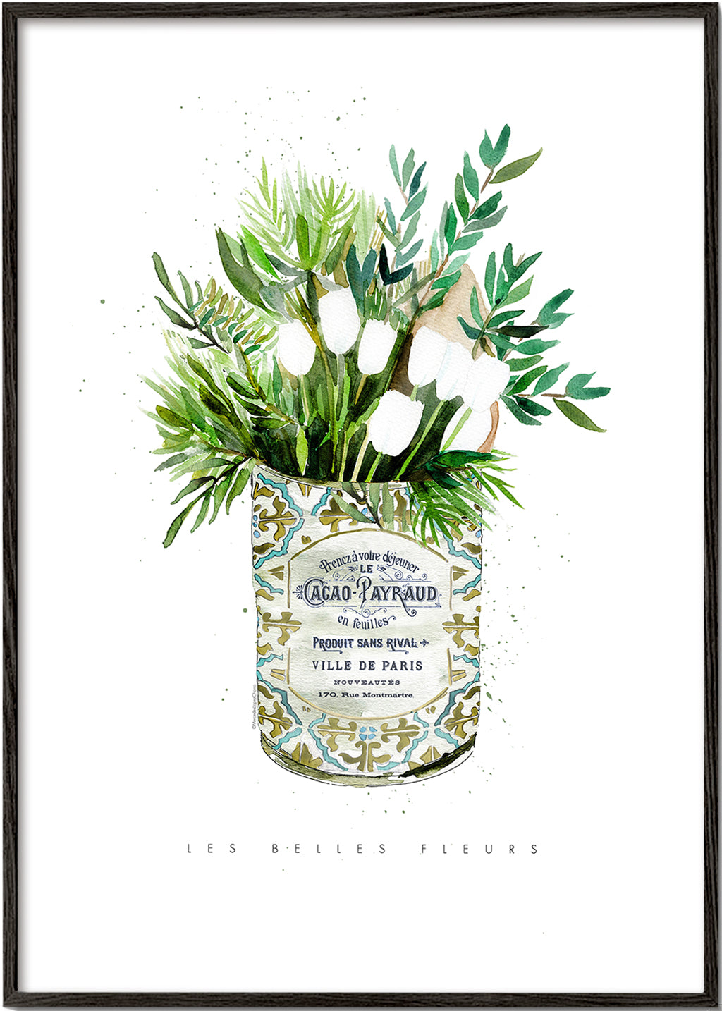 Botanisk poster vita tulpaner i vintageburk