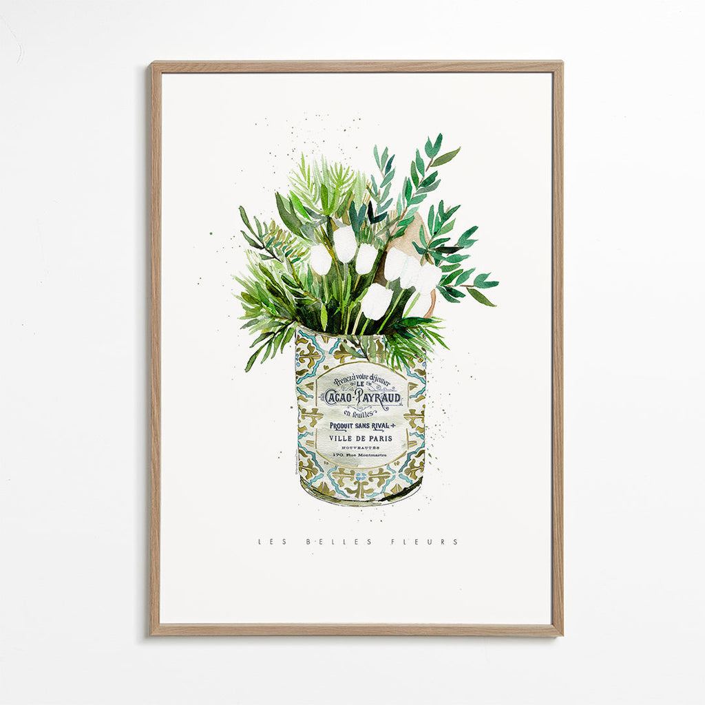 Botanisk poster vita tulpaner i vintageburk